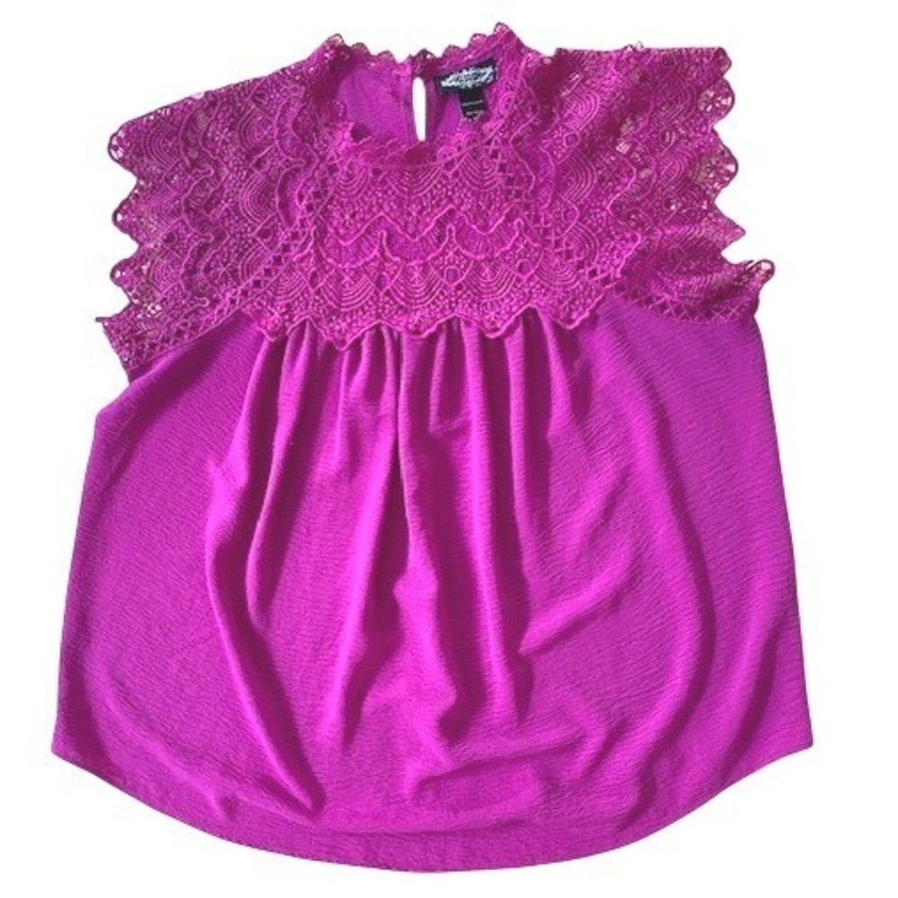 Oliver.o Blouse Top Shirt Women's 2X Fuchsia Halter Under Lace Neckline